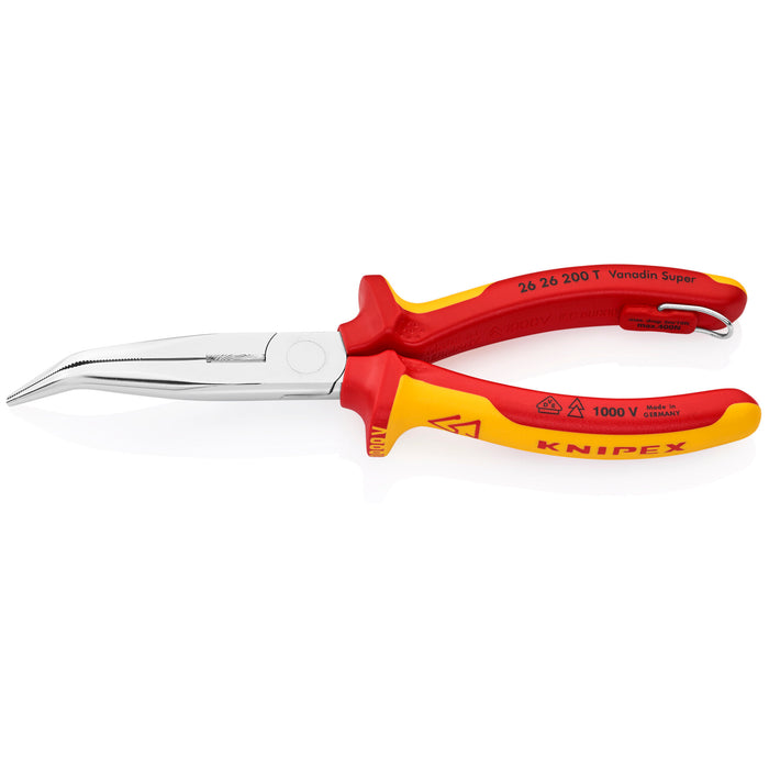 Knipex 26 26 200 T 8" Long Nose 40° Angled Pliers with Cutter-1000V Insulated-Tethered Attachment