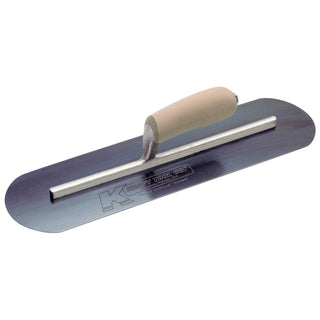 Kraft Tool CF745B 24" x 4" Blue Steel Pool Trowel with a Camel Back Wood Handle on a Long Shank