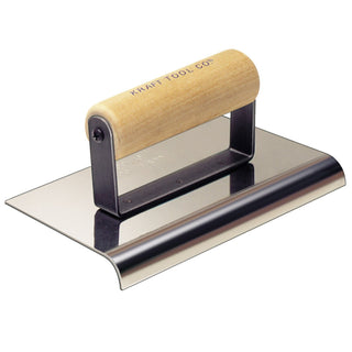 Kraft Tool CF165 6" x 4" 1/2"R Stainless Steel Cement Edger with Wood Handle