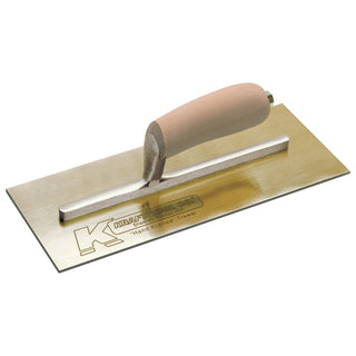 Kraft Tool PL453 11-1/2" x 4-1/2" Golden Stainless Steel Finish Trowel with Camel Back Wood Handle