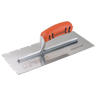 Kraft Tool PL623PF 12" x 5" Stainless Steel EIFS 1/4" x 1/4" x 1-1/2" Notch Trowel with ProForm Handle