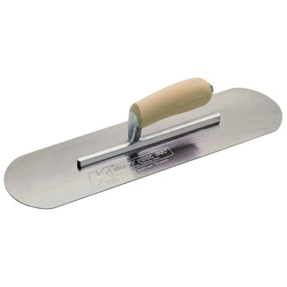 Kraft Tool CF435 10" x 3" Carbon Steel Pool Trowel with a Camel Back Wood Handle on a Short Shank