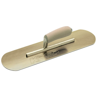 Kraft Tool CF274 10" x 3" Golden Stainless Steel Pool Trowel with a Camel Back Wood Handle on a Short Shank