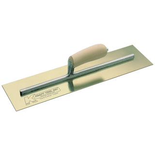 Kraft Tool CF540 14" x 4-3/4" Golden Stainless Steel Cement Trowel with Camel Back Wood Handle