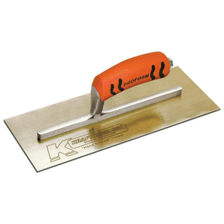 Kraft Tool PL461PF 13"x5" Golden Stainless Steel Plaster Trowel with ProForm Handle on a Short Shank