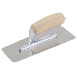 Kraft Tool PL628 9-1/2" x 3-1/2" (241x89mm) Stainless Steel Venetian Trowel with Wood Handle