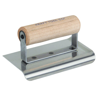 Kraft Tool CF172CF 6" x 4" 1/4"R Stainless Steel Curved End Cement Edger with Wood Handle