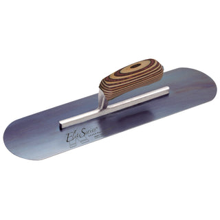 Kraft Tool CFE277B Elite Series Five Star 14" x 4" Blue Steel Pool Trowel with Laminated Wood Handle on a Short Shank