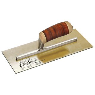 Kraft Tool PLE459L Elite Series Five Star 12" x 5" Golden Stainless Steel Plaster Trowel with Leather Handle