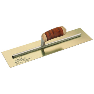 Kraft Tool CFE541L Elite Series Five Star 14" x 4" Golden Stainless Steel Cement Trowel with Leather Handle