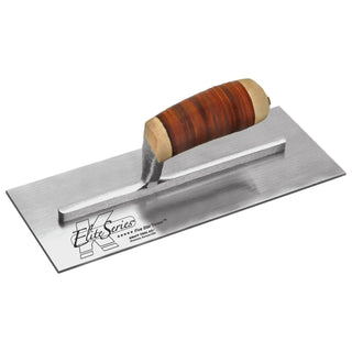 Kraft Tool PLE425L Elite Series Five Star 10-1/2" x 4-1/2" Carbon Steel Plaster Trowel with Leather Handle