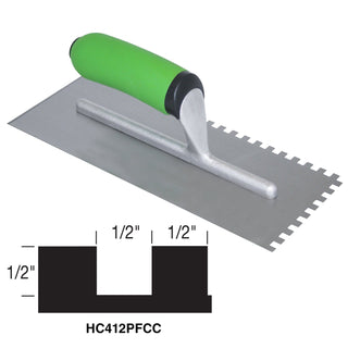 Kraft Tool HC412PFCC Hi-Craft 1/2" x 1/2" x 1/2" Square-Notch Trowel with Soft Grip Handle