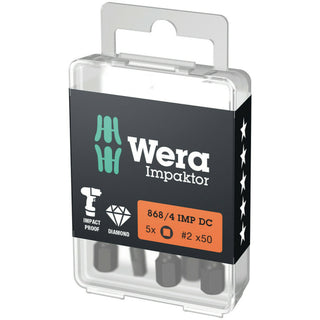 Wera 868/4 IMP DC DIY Impaktor square head socket bits, # 2 x 50 mm, 5 pieces