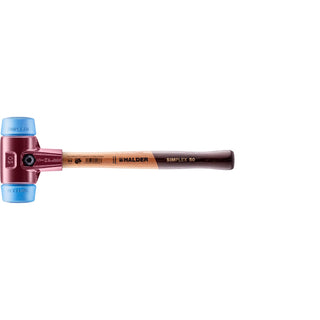 Halder 3001.050 Simplex Mallet with Soft Blue Rubber Inserts, Non-Marring / Cast Iron Housing and Wood Handle