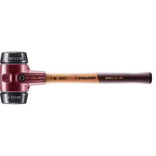 Halder 3002.080 Simplex Mallet with Black Rubber Inserts, Cast Iron Housing and Wood Handle