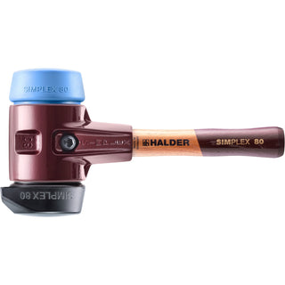 Halder 3012.282 Simplex Mallet with Soft Blue Rubber (non-marring)  and STAND-UP Black Rubber Inserts / Cast Iron Housing and Wood Handle / SHORT HANDLE