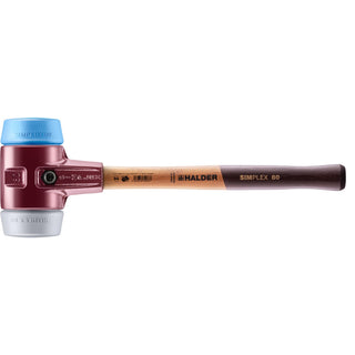 Halder 3013.080 Simplex Mallet with Soft Blue Rubber and Grey Rubber Inserts, Non-Marring  / Cast Iron Housing and Wood Handle