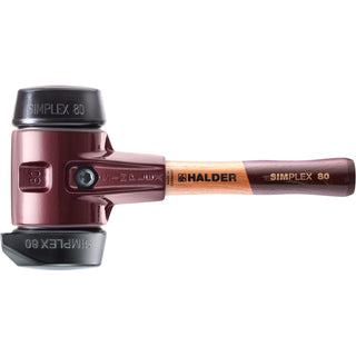 Halder 3022.282 Simplex Mallet with Black Rubber and STAND-UP Black Rubber Inserts / Cast Iron Housing and Wood Handle / SHORT HANDLE