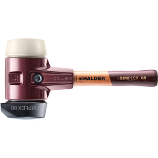 Halder 3028.282 Simplex Mallet with Nylon and STAND-UP Black Rubber Inserts Cast Iron Housing and Wood Handle SHORT HANDLE