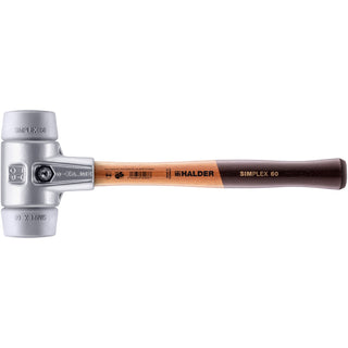 Halder 3103.060 Simplex Mallet with Grey Rubber Inserts, Lightweight Aluminum Housing and Wood Handle