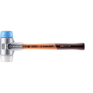 Halder 3117.050 Simplex Mallet with Soft Blue Rubber and Superplastic Inserts Lightweight Aluminum Housing and Wood Handle