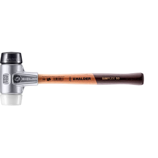 Halder 3127.050 Simplex Mallet with Black Rubber and Superplastic Inserts Lightweight Aluminum Housing and Wood Handle