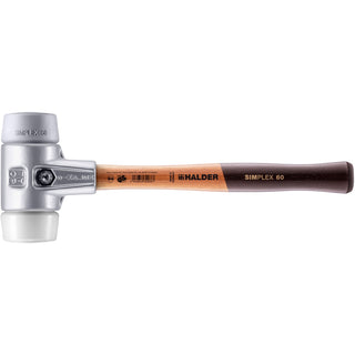 Halder 3137.060 Simplex Mallet with Grey Rubber and Superplastic Inserts Lightweight Aluminum Housing and Wood Handle