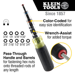 Klein Tools 32809MAG 9-in-1 Pass Through SAE Magnetic Multi-Nut Driver