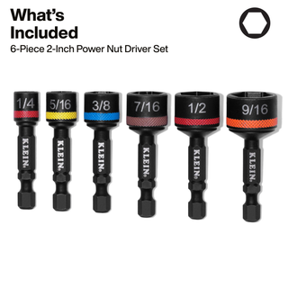 Klein Tools 32926S Magnetic Power Nut Setters, 2-Inch Shaft, 6-Piece SAE