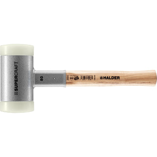 Halder 3366.080 Supercraft Dead Blow, Non-Rebounding Hammer with Nylon Face Inserts Steel Housing and Hickory Handle