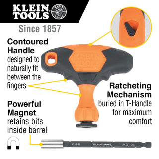 Klein Tools 33804 ProFlex Impact-Rated Interchangeable Ratcheting T-Handle Set, 23 Pc.