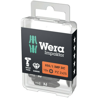 Wera 855/1 IMP DC PZ DIY Impaktor bits, PZ 2 x 25 mm, 10 pieces