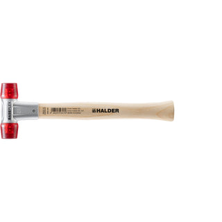 Halder 3906.025 Baseplex Mallet with Red Plastic Face Inserts Zinc Die Cast Housing and Wood Handle