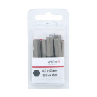 Wiha Tools 74380 Hex Metric Power Bit, 8.0 mm x 50 mm, 10 Pk.