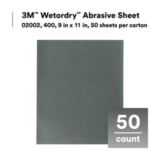 3M Wetordry Abrasive Sheet 413Q, 02002, 400, 9 in x 11 in, 50 sheetsper carton