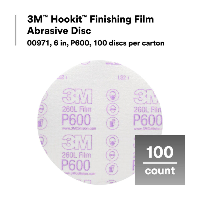 3M Hookit Finishing Film Abrasive Disc 260L, 00971, 6 in, P600