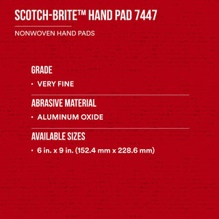 Scotch-Brite Hand Pad 7447, HP-HP, A/O Very Fine, Maroon, 6 in x 9 in