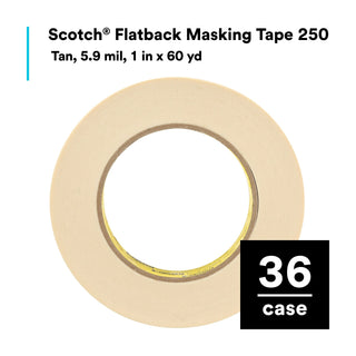 Scotch® Flatback Masking Tape 250 Tan, 1 in x 60 yd, 6.0 mil