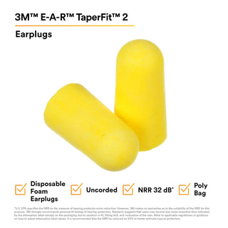 3M E-A-R TaperFit 2 Earplugs 312-1219, Uncorded, Poly Bag, RegularSize