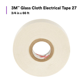 3M Glass Cloth Electrical Tape 27, 3/4 in x 66 ft