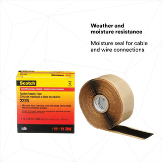 Scotch® Rubber Mastic Tape 2228, 1 in x 10 ft, Black, 1 roll/carton