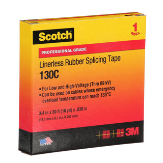 Scotch® Linerless Rubber Splicing Tape 130C, 3/4 in x 30 ft, Black