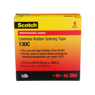 Scotch® Linerless Rubber Splicing Tape 130C, 1-1/2 in x 30 ft, Black