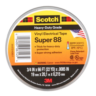 Scotch® Vinyl Electrical Tape Super 88, 3/4 in x 66 ft, Black, 10rolls/carton