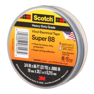 Scotch® Vinyl Electrical Tape Super 88, 3/4 in x 66 ft, Black, 10rolls/carton