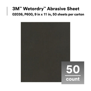 3M Wetordry Abrasive Sheet 213Q, 02036, P600, 9 in x 11 in, 50 sheetsper carton