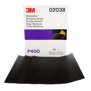 3M Wetordry Abrasive Sheet 213Q, 02038, P400, 9 in x 11 in, 50 sheetsper carton