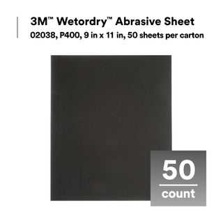 3M Wetordry Abrasive Sheet 213Q, 02038, P400, 9 in x 11 in, 50 sheetsper carton