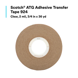 Scotch® ATG Adhesive Transfer Tape 924, Clear, 3/4 in x 36 yd, 2 mil