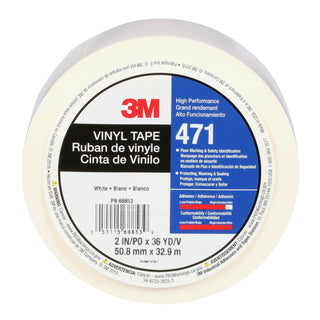 3M Vinyl Tape 471, White, 2 in x 36 yd, 5.2 mil